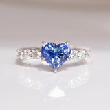 Cornflower Blue Sapphire Heart Diamond Band Engagement Ring