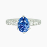 Cornflower Blue Sapphire Engagement Ring Floral Diamond Petals
