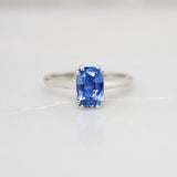 Blue Sapphire Cushion Cathedral Solitaire Engagement Ring