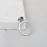 Blue Sapphire Cushion Cathedral Solitaire Engagement Ring