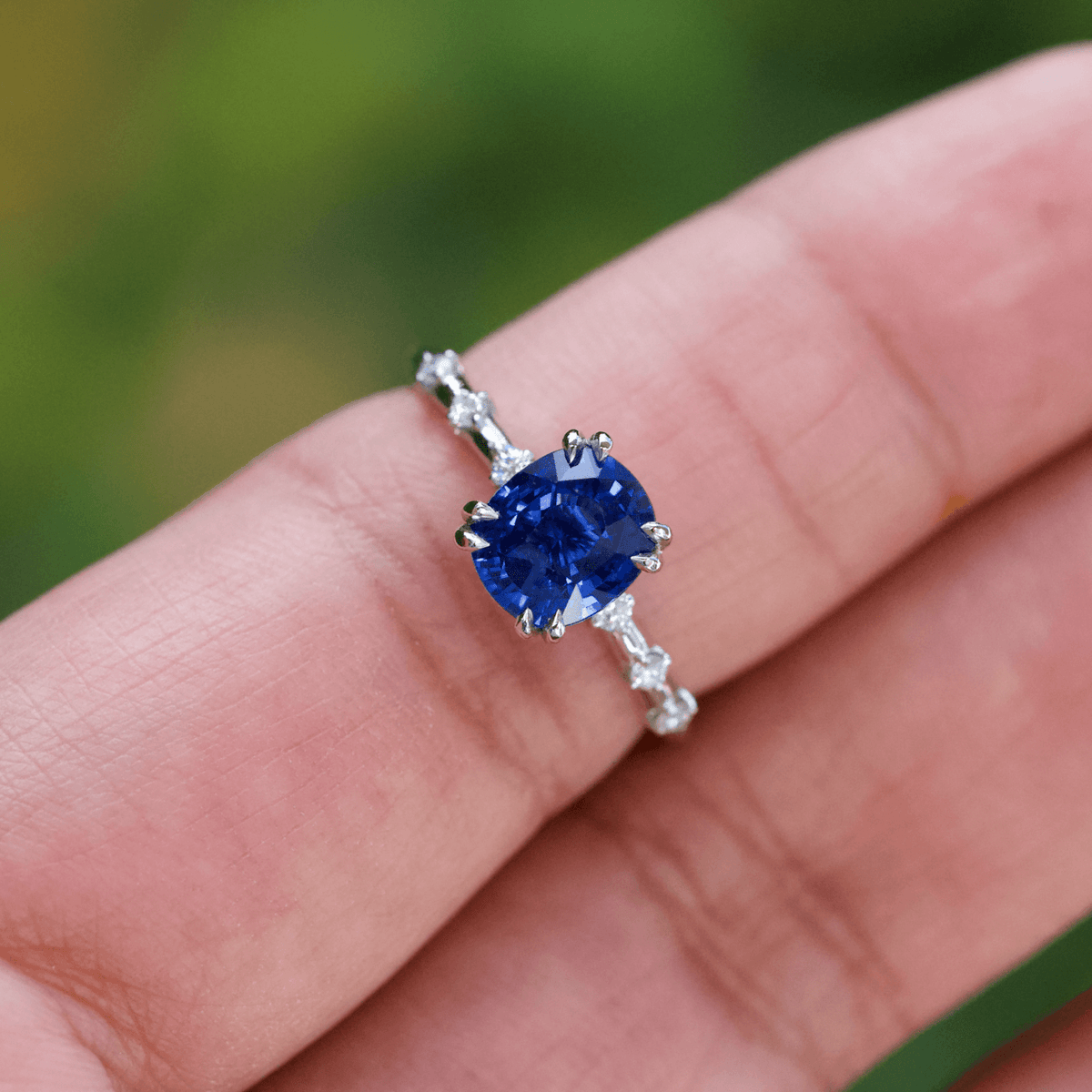 Royal Blue Sapphire Cushion Platinum Engagement Ring