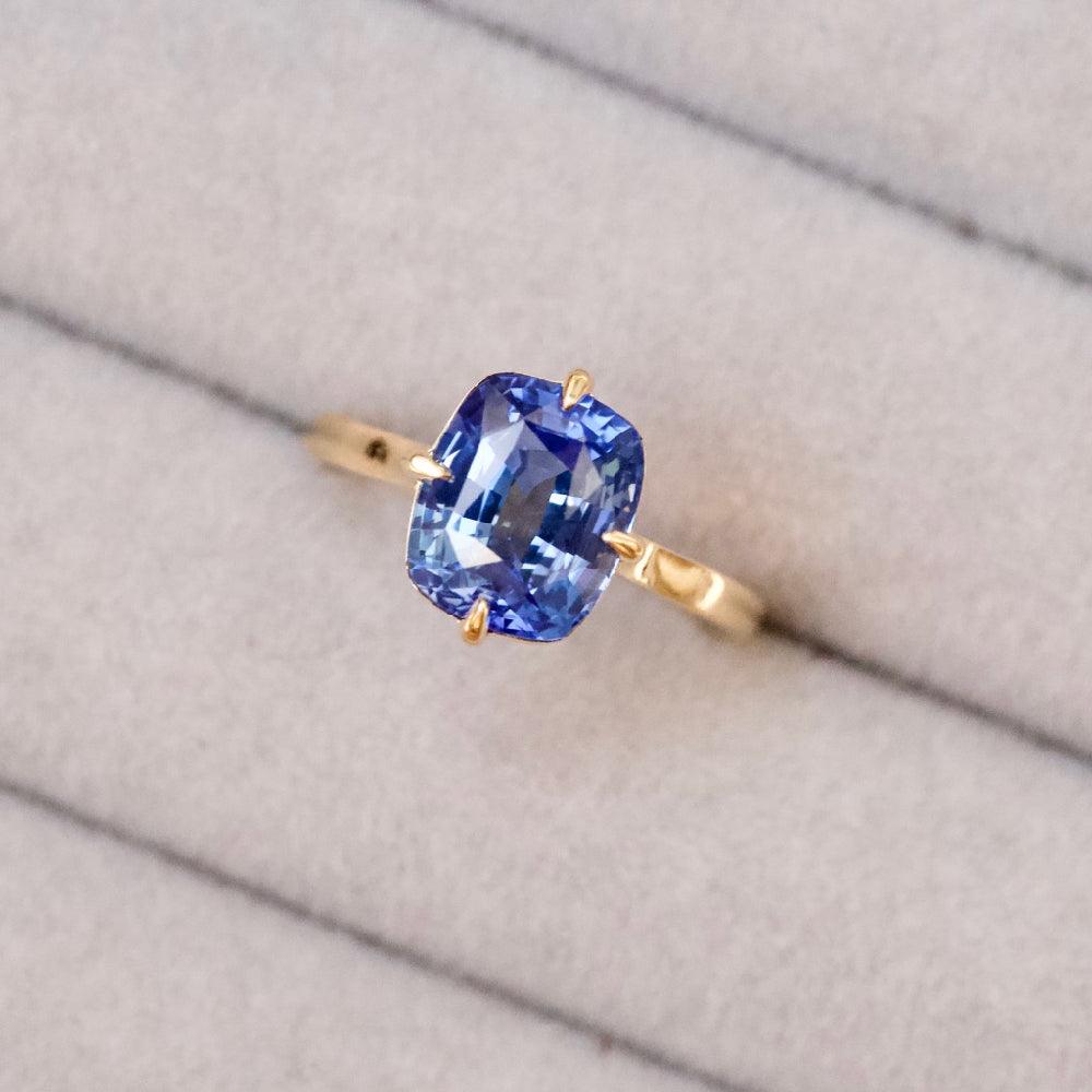 Cornflower Blue Sapphire Compass Set Engagement Ring Yellow Gold