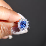 Starburst Halo Cornflower Blue Sapphire Engagement Ring