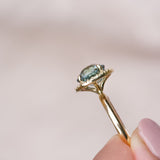 Teal Green Sapphire Diamond Halo Engagement Ring