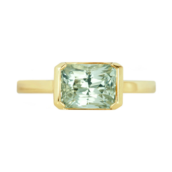 Solitaire East West Gold Engagement Ring Mint Green Sapphire