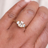 Apricot Sapphire Trapezoid Diamond Trilogy Ring Yellow Gold