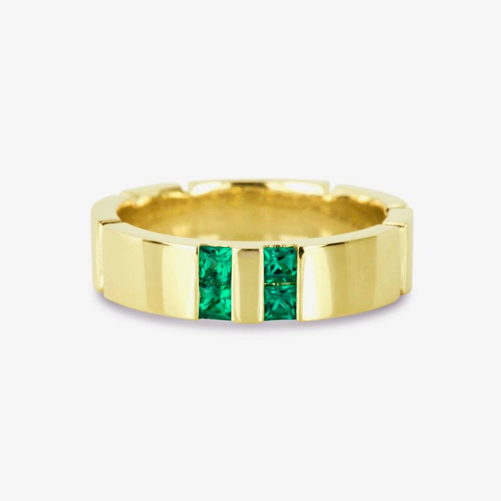 Emerald Men's Wedding Band Yellow Gold