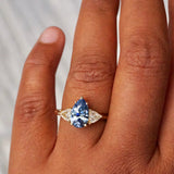 Pear Blue Sapphire Trillion Trilogy Yellow Gold Engagement Ring
