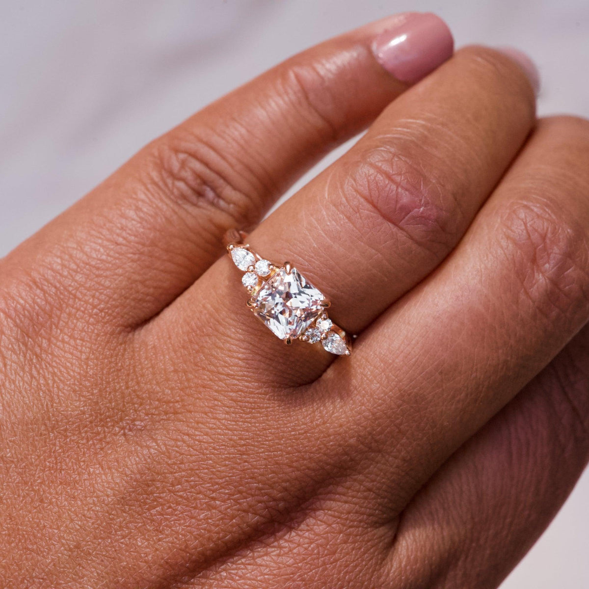 Peach Sapphire Engagement Ring in Rose Gold