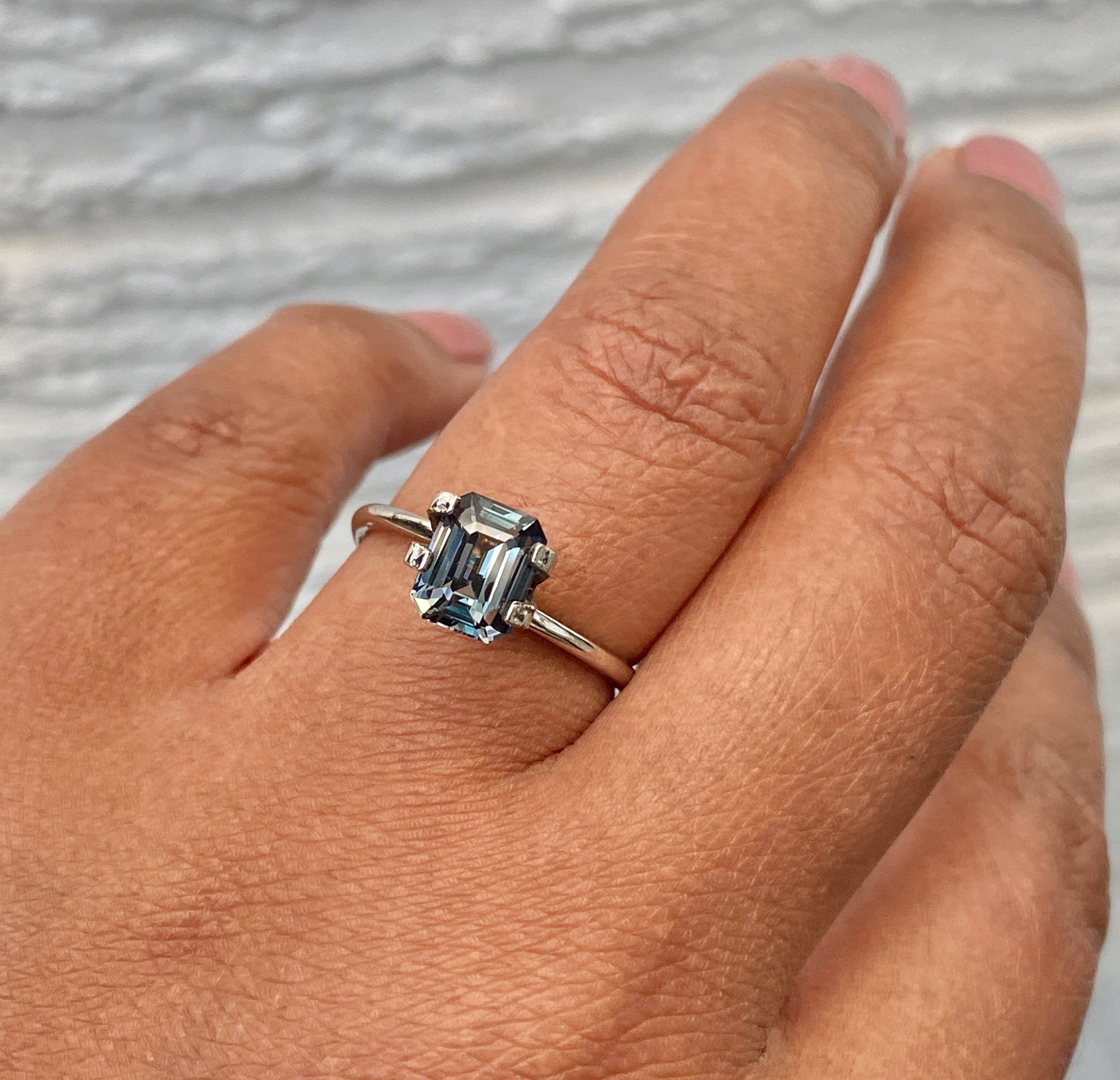 teal grey sapphire emerald cut unique gemstone