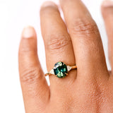 Forest Green Sapphire Diamond Trillion Trilogy Engagement Ring