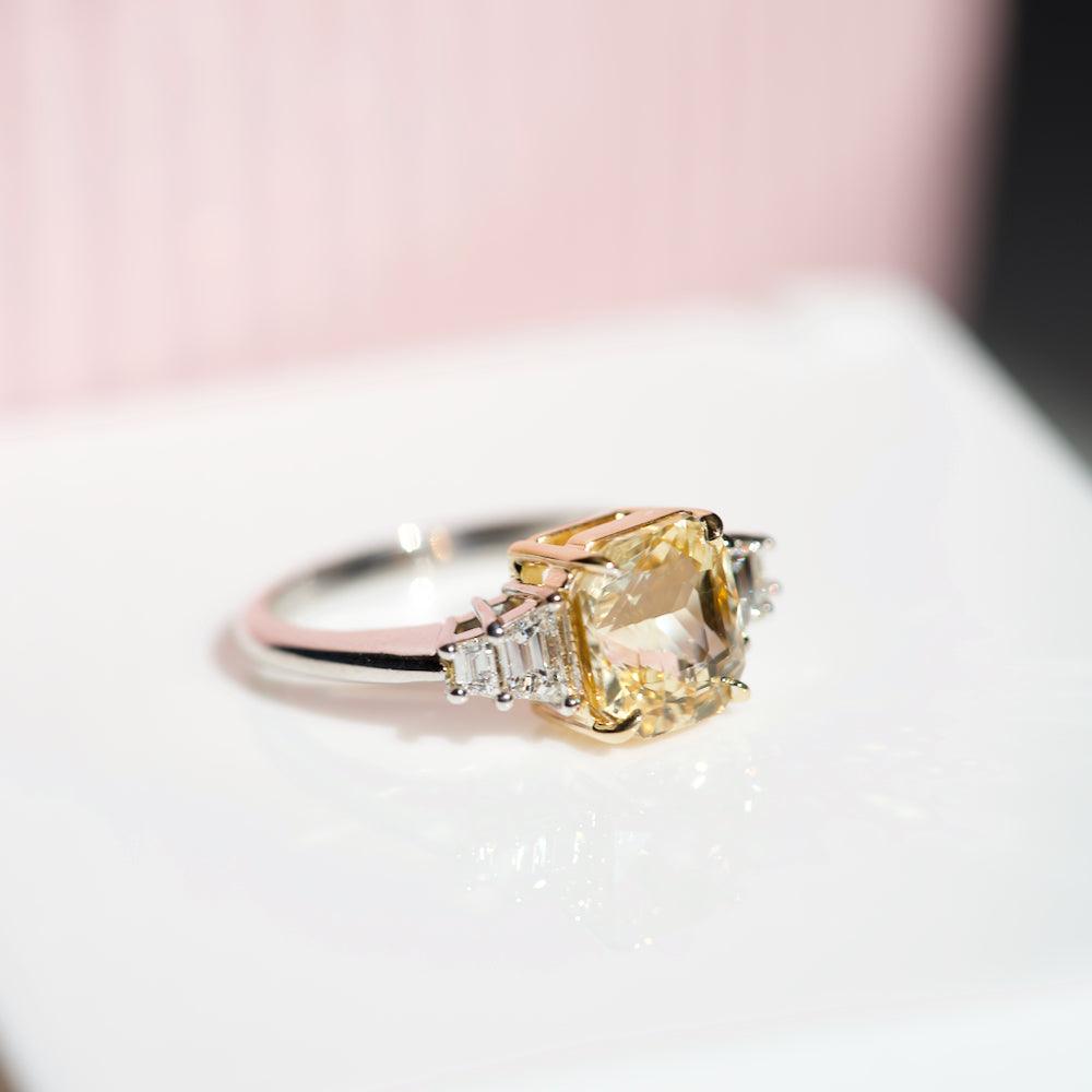 Yellow Sapphire Engagement Ring Trapezoid Diamond