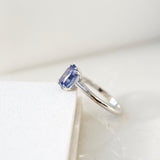 Blue Sapphire Cushion Cathedral Solitaire Engagement Ring