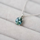 Teal Green Sapphire Oval Solitaire Pendant White Gold