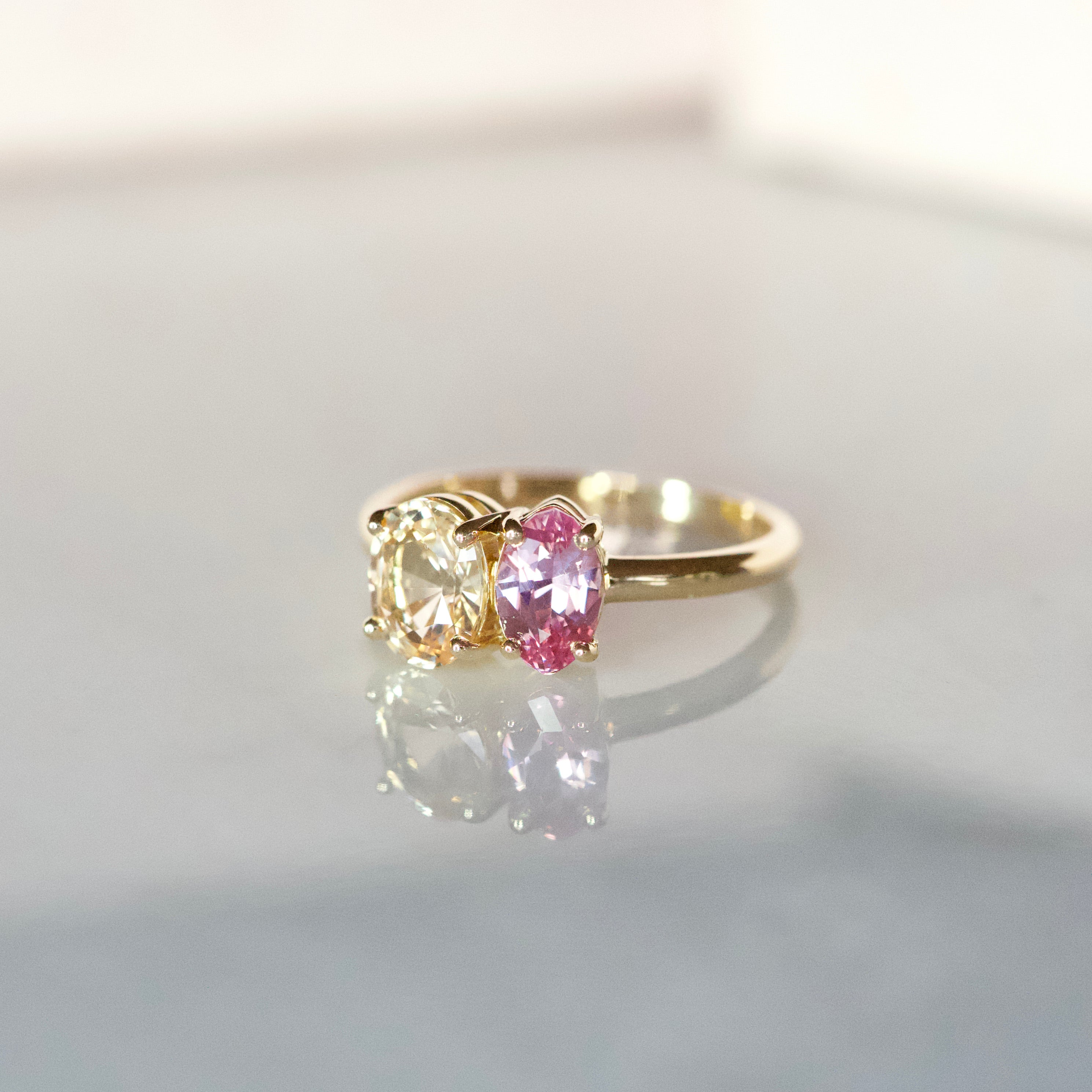 Toi-et-Moi Yellow and Pink Sapphire Ring