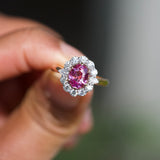 Pink Sapphire Oval Diamond Halo Cluster Engagement Ring