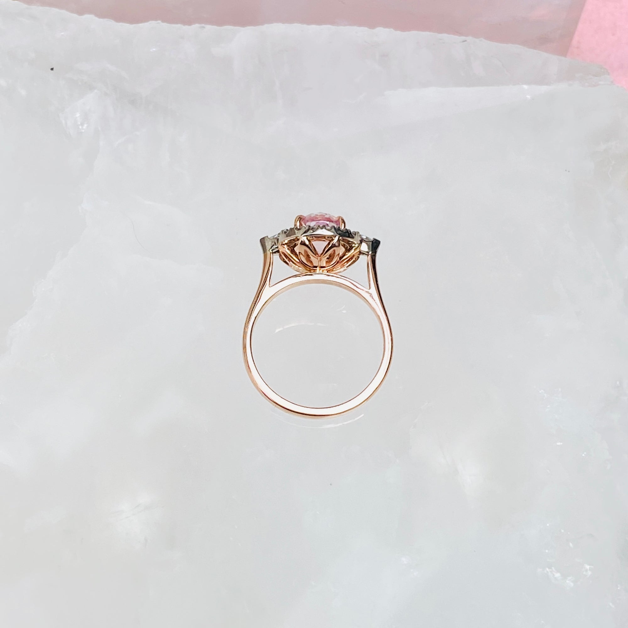 Padparadscha Unheated Sapphire Engagement Ring in Two Tone