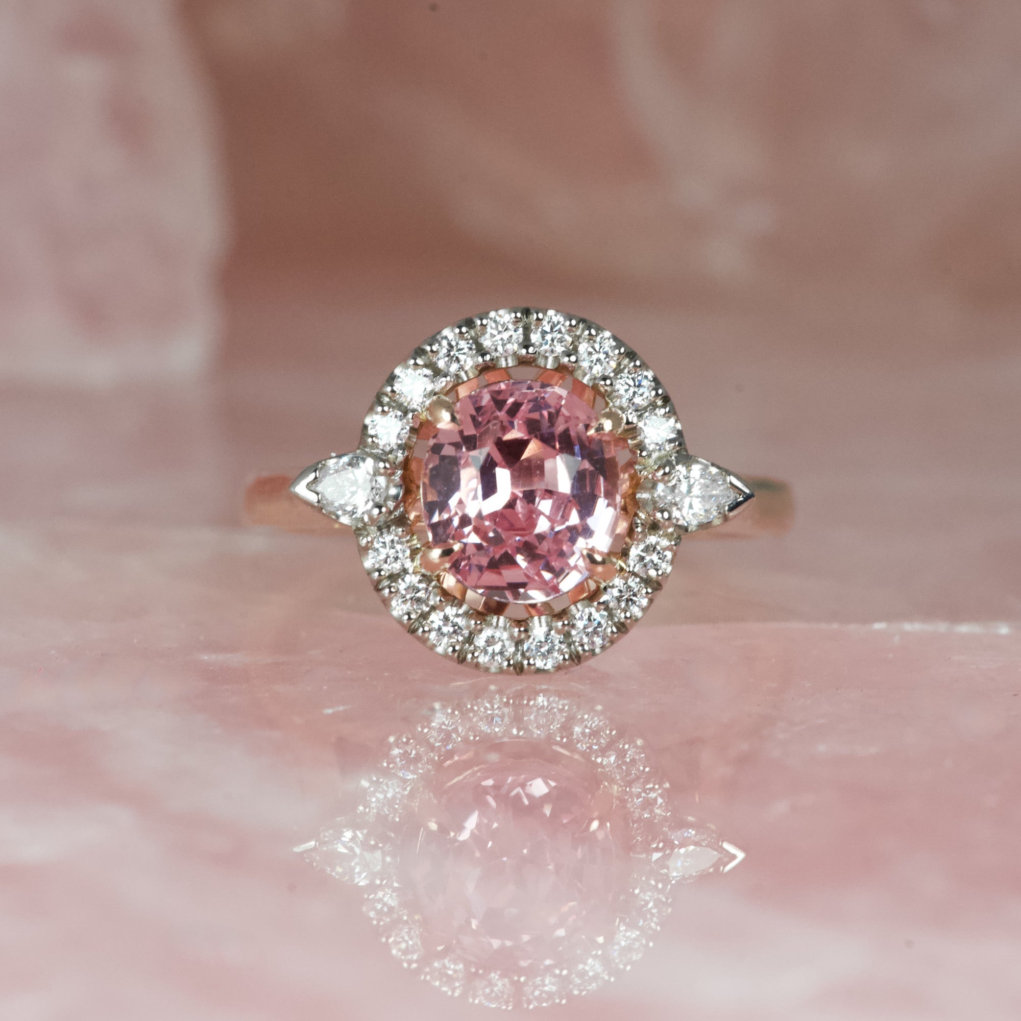 Padparadscha Unheated Sapphire Engagement Ring in Two Tone