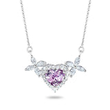 Pink Heart Sapphire Diamond White Gold Necklace
