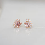 Peach Sapphire Diamond Rose Gold Stud Earrings