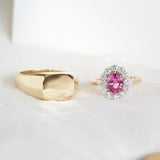 Pink Sapphire Oval Diamond Halo Cluster Engagement Ring