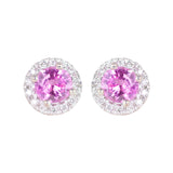 Pink Sapphire Stud Earrings Diamond Halo 18k Gold