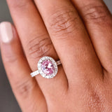Oval Pink Sapphire Diamond Halo White Gold Ring