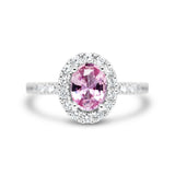 Oval Pink Sapphire Diamond Halo White Gold Ring
