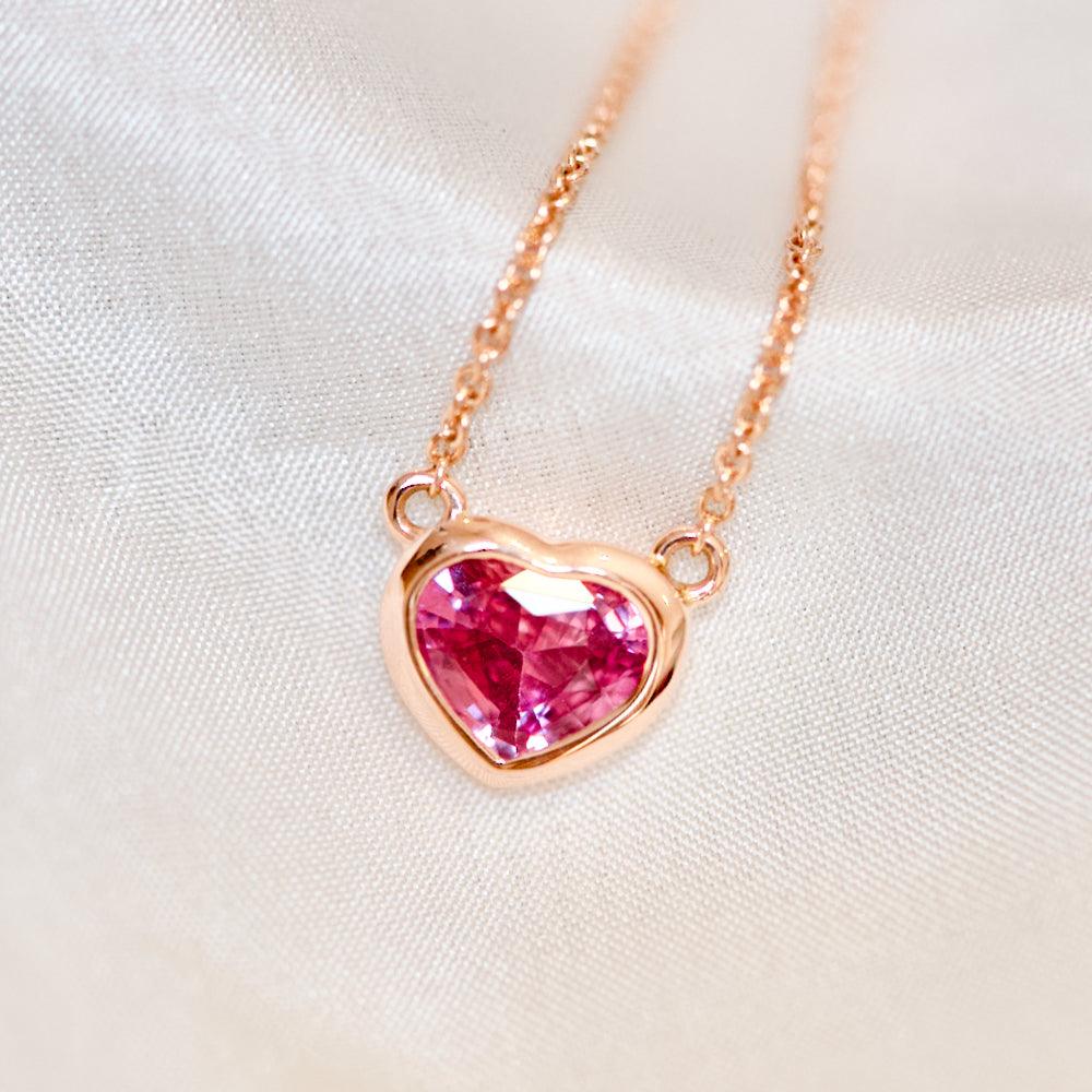 Pink Sapphire Heart Pendant 18k Rose Gold