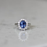 Starburst Halo Cornflower Blue Sapphire Engagement Ring