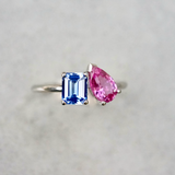 Toi-et-Moi Pink Blue Sapphire Platinum Ring