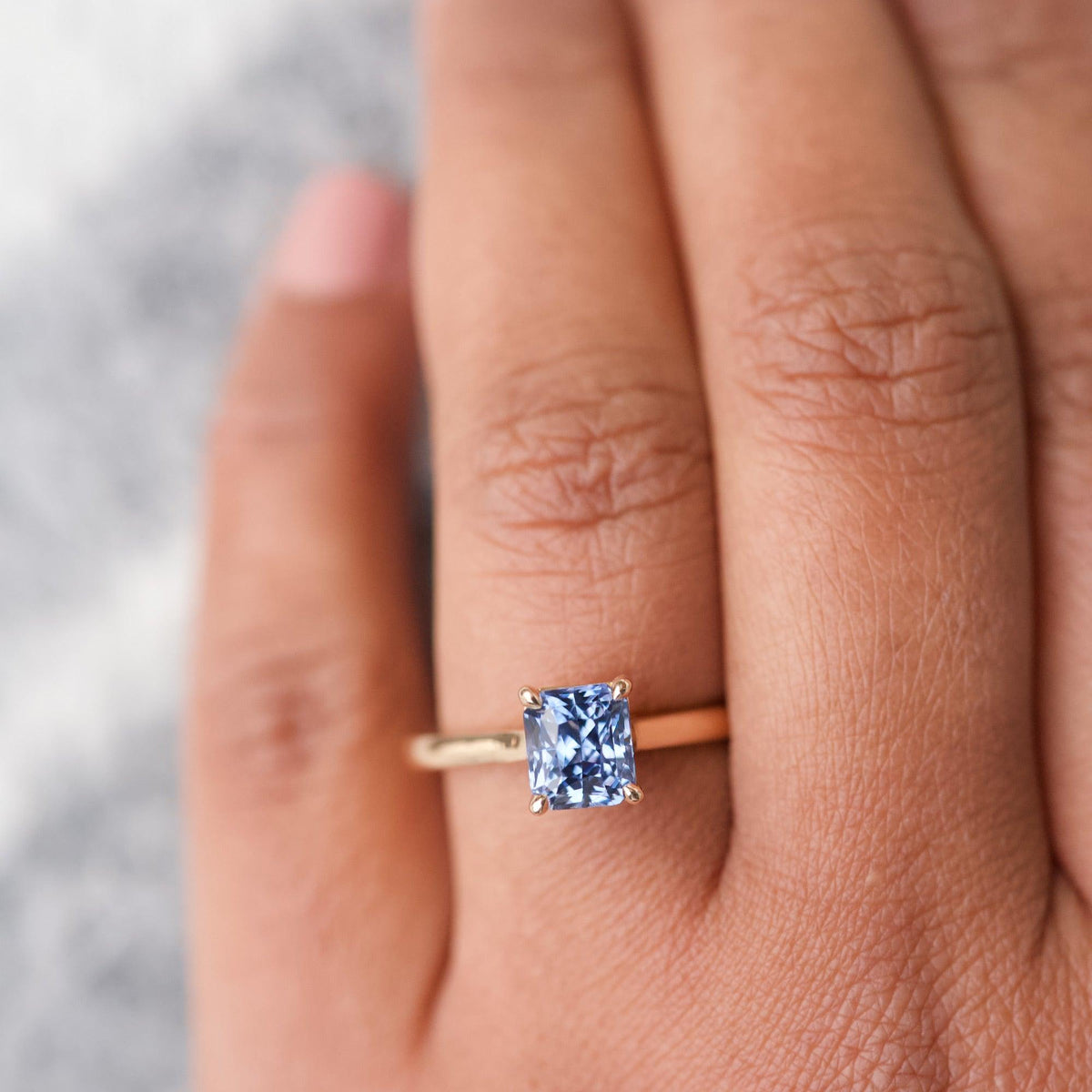Ceylon Blue Sapphire Rose Gold Solitaire Ring