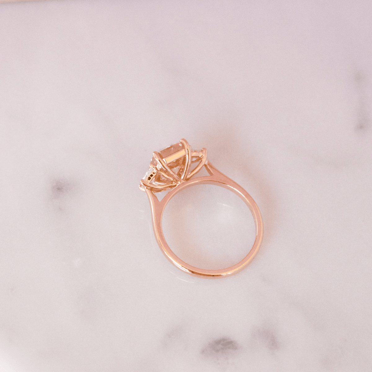 Peach Champagne Sapphire Trilogy Engagement Ring