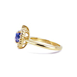 Royal Blue Sapphire Diamond Cluster Halo Engagement Ring