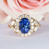 Royal Blue Sapphire Floral Design Engagement Ring
