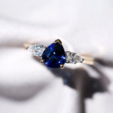 Royal Blue Sapphire Diamond Trilogy Engagement Ring