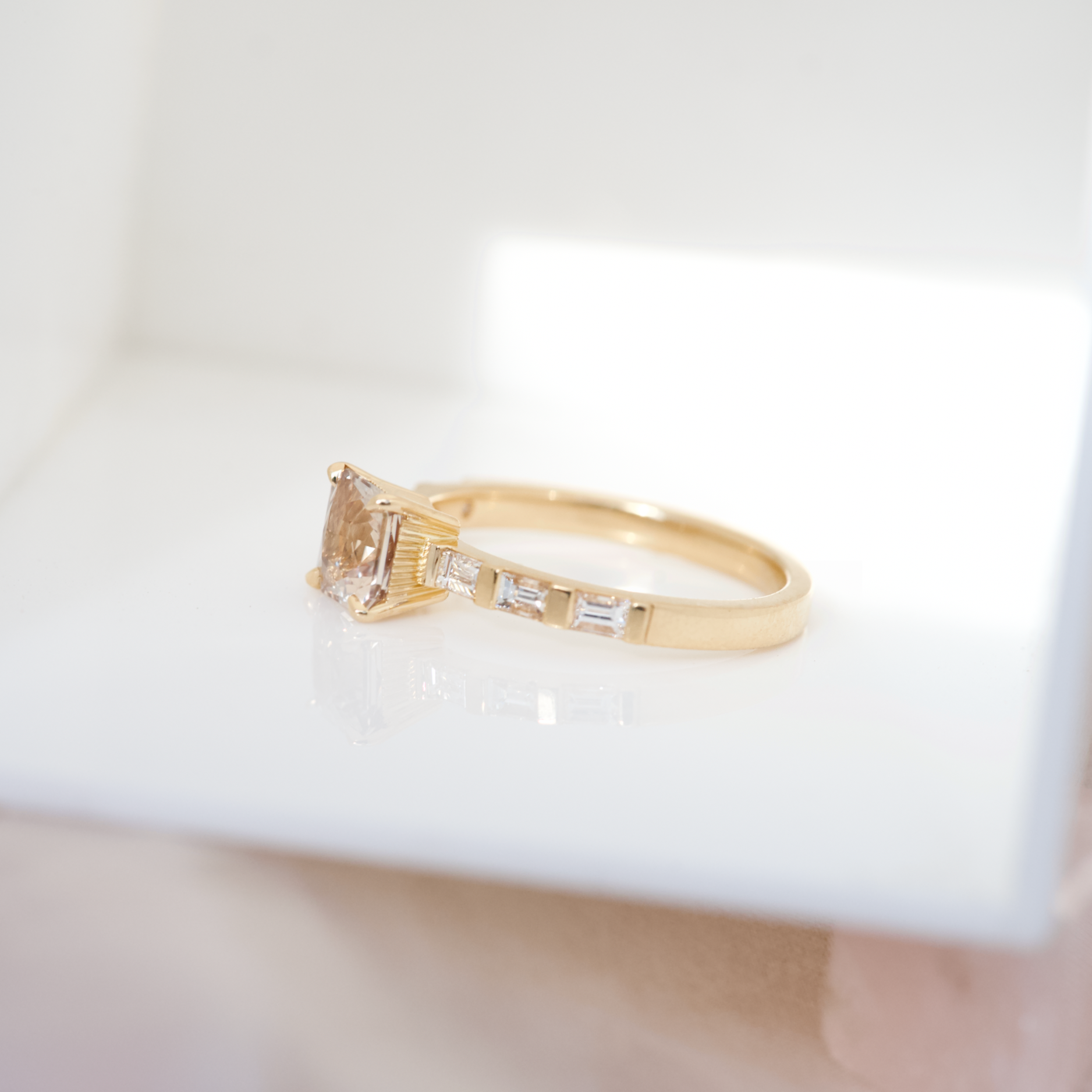 Champagne Sapphire Art Deco Engagement Ring
