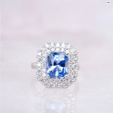Sky Blue Sapphire Double Diamond Halo Engagement Ring