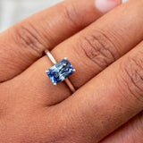 Blue Sapphire Engagement Ring Solitaire Hidden Halo