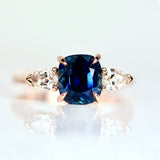 Teal Blue Cushion Sapphire Rose Gold Engagement Ring