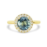 Teal Green Sapphire Diamond Halo Engagement Ring