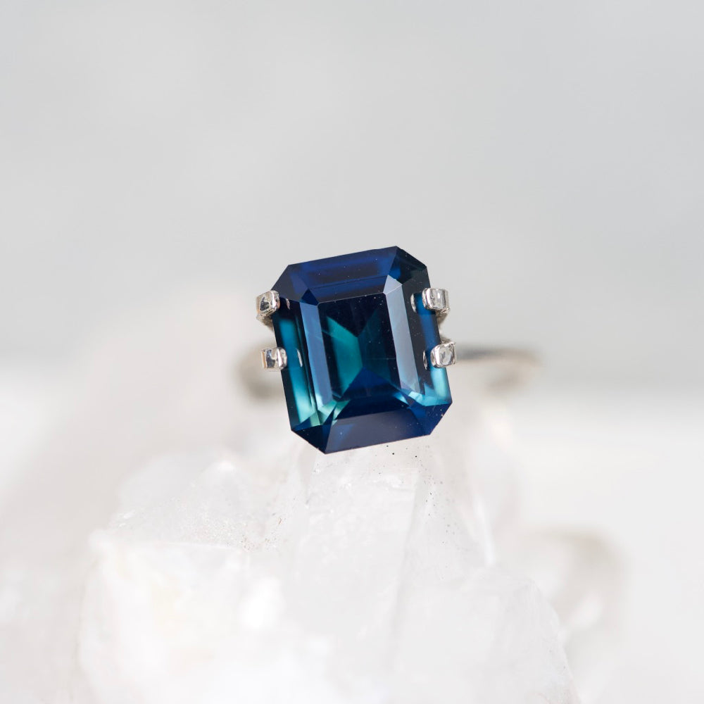 5.05 ct Teal Sapphire Emerald Cut Natural Unheated