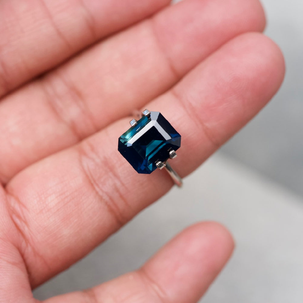 5.05 ct Teal Sapphire Emerald Cut Natural Unheated