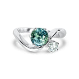 Teal Green Sapphire Toi et Moi Platinum Ring