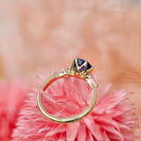 Oval Blue Sapphire Kite Diamond Trilogy Engagement Ring