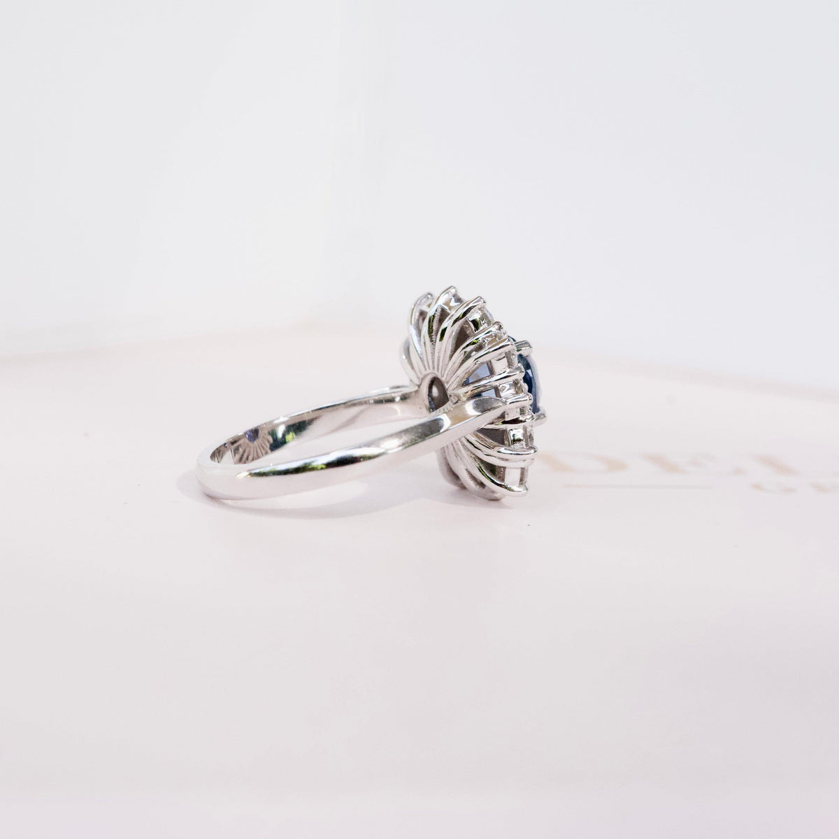 Cushion Blue Sapphire Double Halo Ring