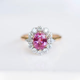 Pink Sapphire Oval Diamond Halo Cluster Engagement Ring