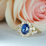 Royal Blue Sapphire Floral Design Engagement Ring