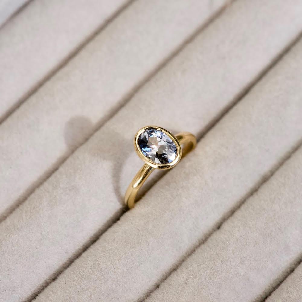 Grey Sapphire Oval Bezel Set Elevated Ring