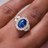 Royal Blue Sapphire Floral Design Engagement Ring